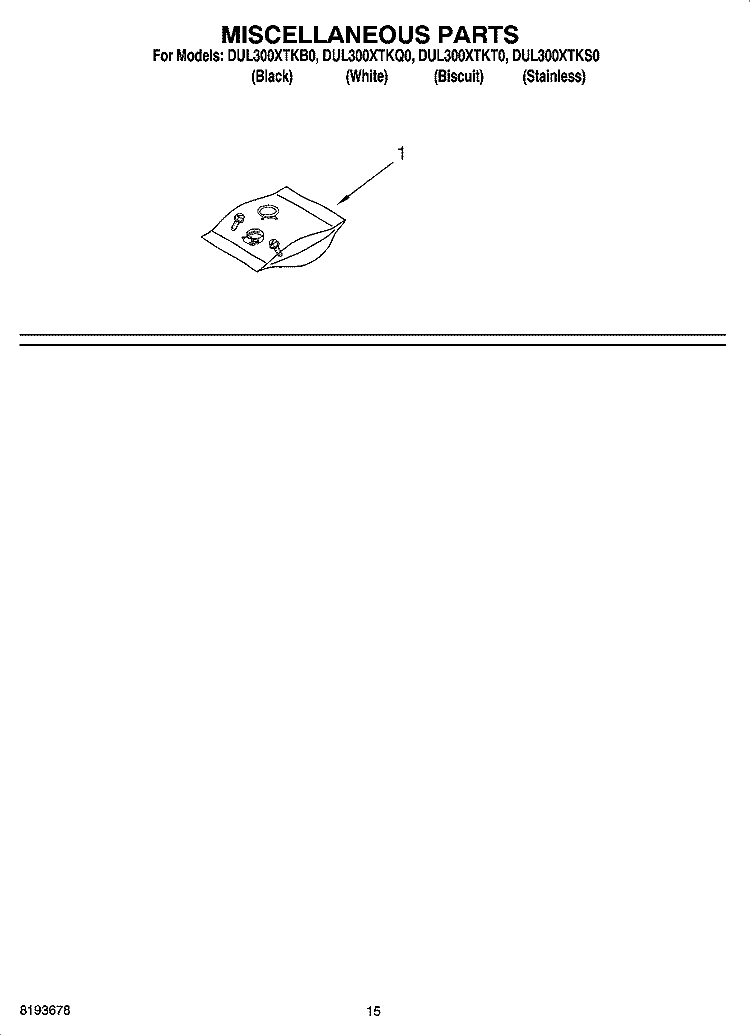 MISCELLANEOUS PARTS OPTIONAL PARTS (NOT INCLUDED) Diagram and Parts List for DUL300XTKQ0  Whirlpool Dishwasher