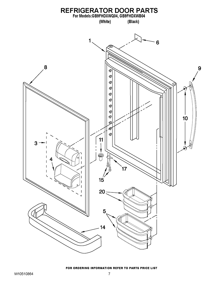 REFRIGERATOR DOOR PARTS Diagram and Parts List for GB9FHDXWB04  Whirlpool Refrigerator