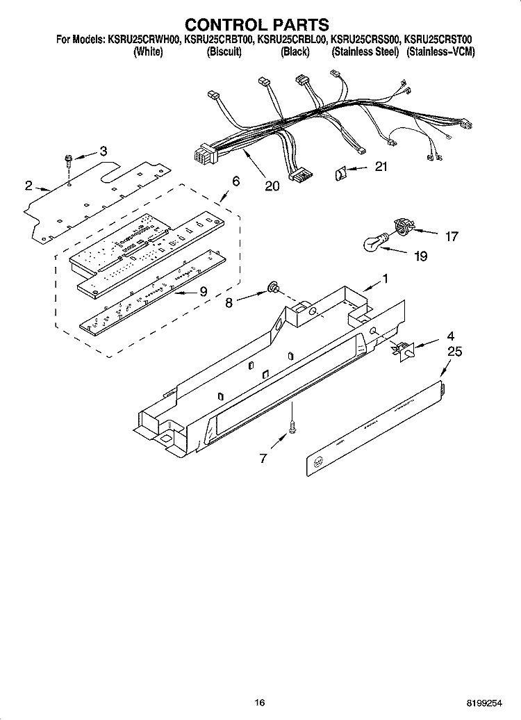 CONTROL PARTS Diagram and Parts List for KSRU25CRBL00  KitchenAid Refrigerator