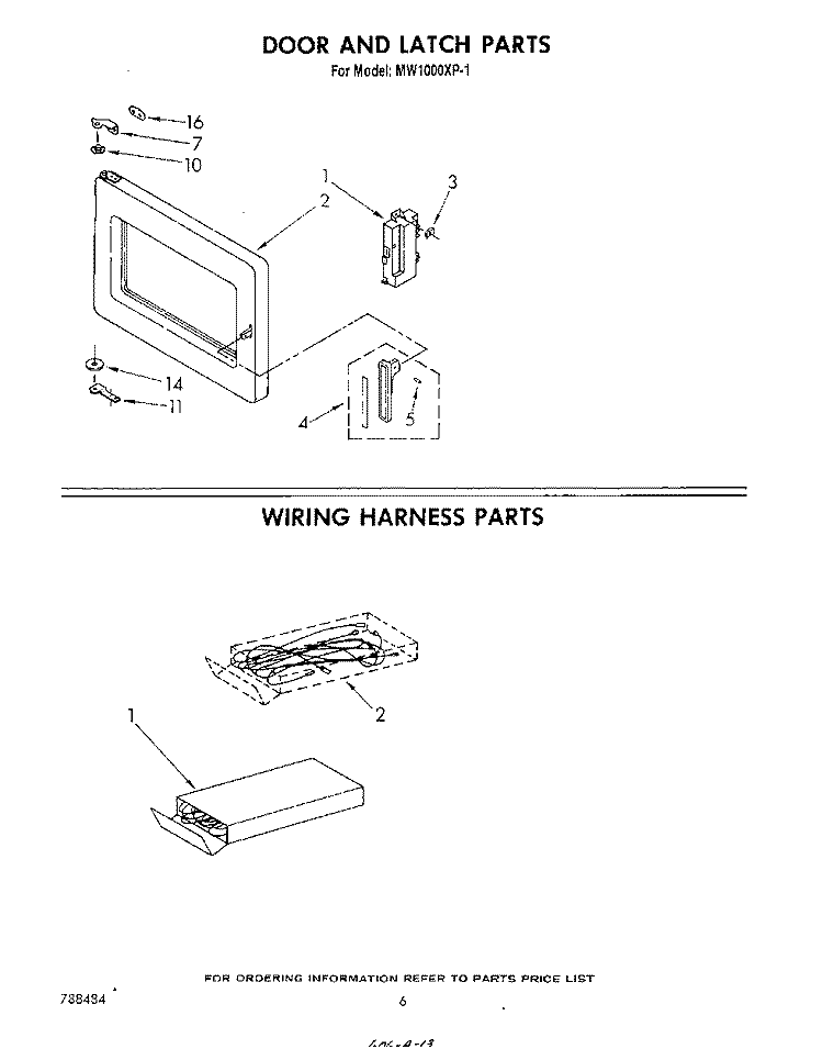DOOR AND LATCH , WIRING HARNESS Diagram and Parts List for MW1000XP1  Whirlpool Microwave
