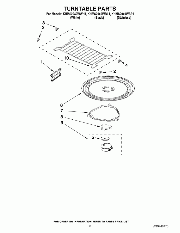TURNTABLE PARTS Diagram and Parts List for KHMS2040WBL1  KitchenAid Microwave