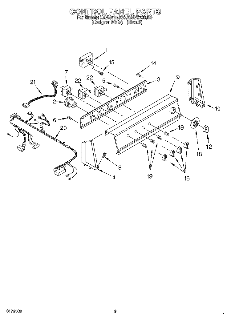 CONTROL PANEL Diagram and Parts List for KAWS700JQ0  KitchenAid Washer