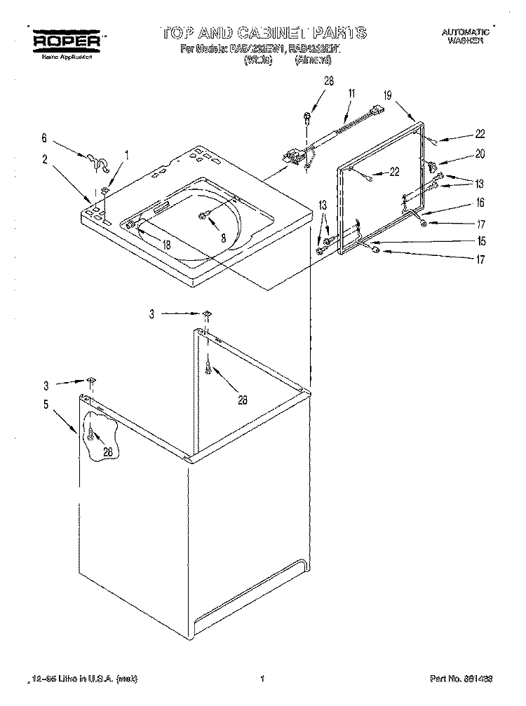 TOP AND CABINET Diagram and Parts List for RAB4232EW1  Roper Washer