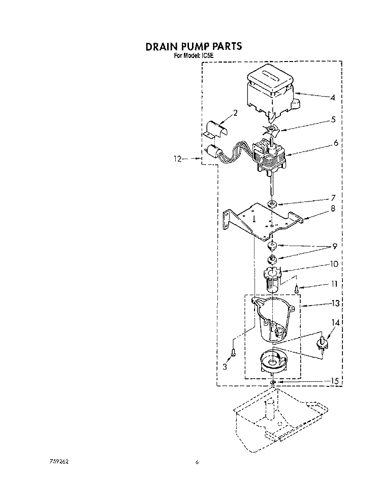 DRAIN PUMP Diagram and Parts List for IC5E  Whirlpool Ice Maker