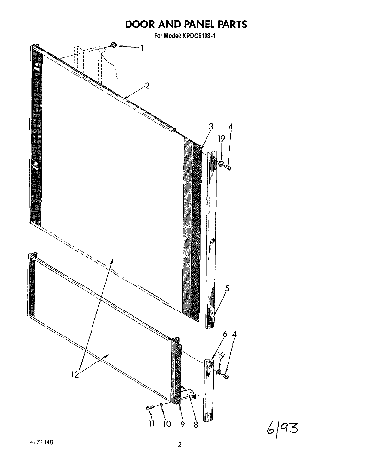 DOOR PANEL Diagram and Parts List for KPDC610S1  KitchenAid Dishwasher