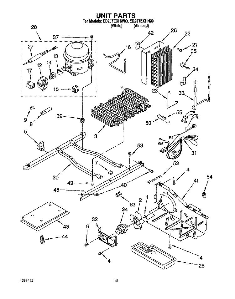 UNIT Diagram and Parts List for ED25TEXHW00  Whirlpool Refrigerator