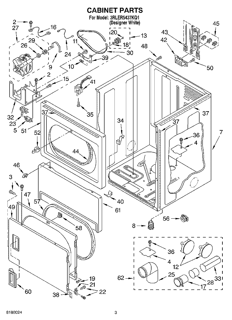 CABINET PARTS Diagram and Parts List for 3RLER5437KQ1  Whirlpool Dryer