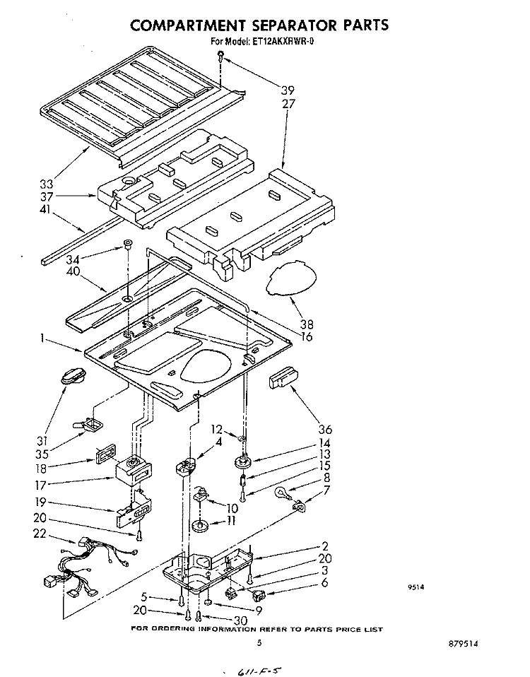 COMPARTMENT SEPARATOR Diagram and Parts List for ET12AKXRWR0  Whirlpool Refrigerator