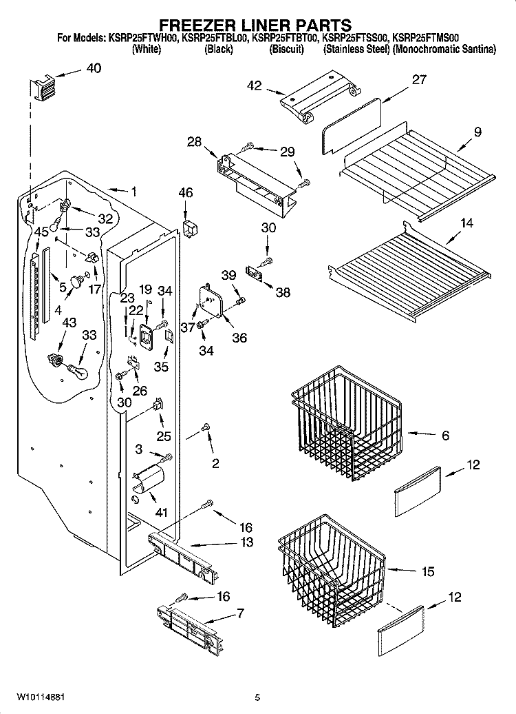 FREEZER LINER PARTS Diagram and Parts List for KSRP25FTWH00  KitchenAid Refrigerator