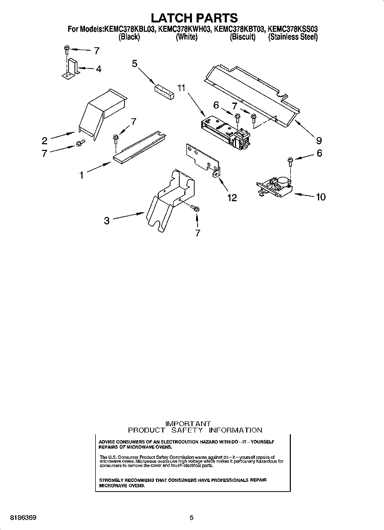 LATCH PARTS Diagram and Parts List for KEMC378KWH03  KitchenAid Microwave Oven Combo