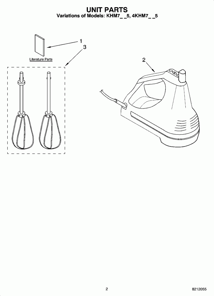 UNIT PARTS Diagram and Parts List for KHM7TGC5  KitchenAid Mixer