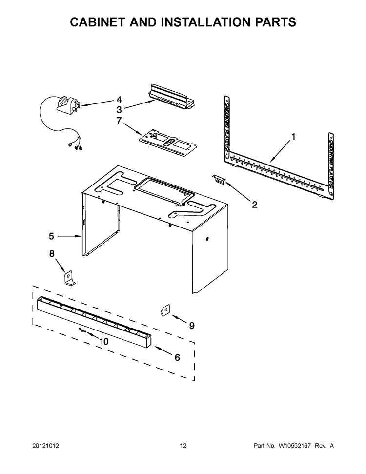 CABINET AND INSTALLATION PARTS Diagram and Parts List for YWMH31017AB1  Whirlpool Microwave