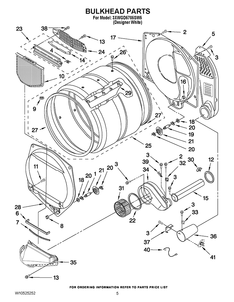 BULKHEAD PARTS Diagram and Parts List for 3XWGD5705SW5  Whirlpool Dryer