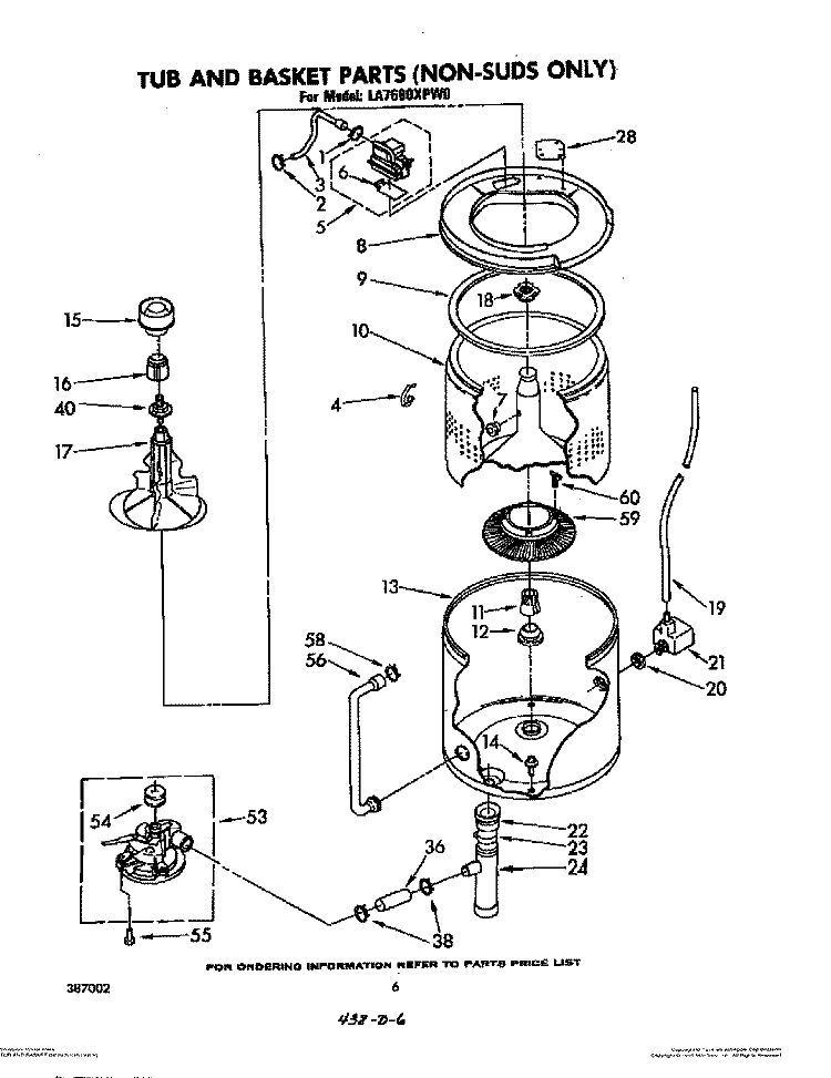 TUB AND BASKET (NON SUDS ONLY) Diagram and Parts List for LA7685XPW0  Whirlpool Washer