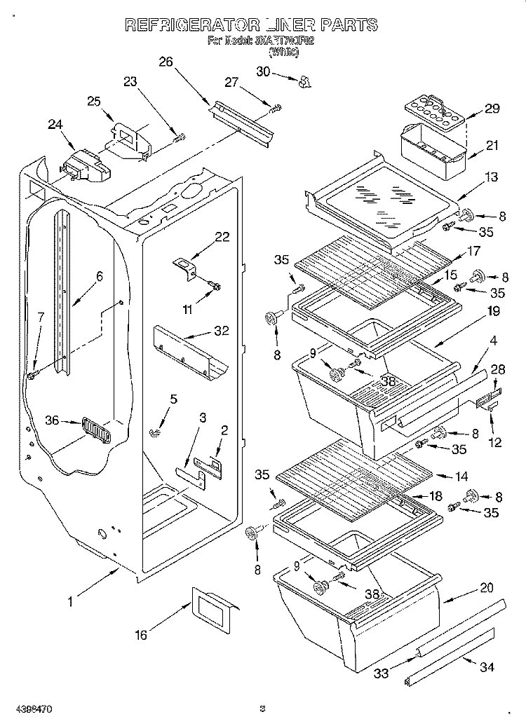 REFRIGERATOR LINER Diagram and Parts List for 3XART700F02  Whirlpool Refrigerator
