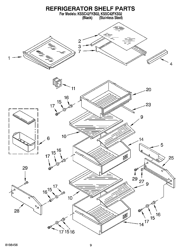 REFRIGERATOR SHELF PARTS Diagram and Parts List for KSSC42FKS02  KitchenAid Refrigerator