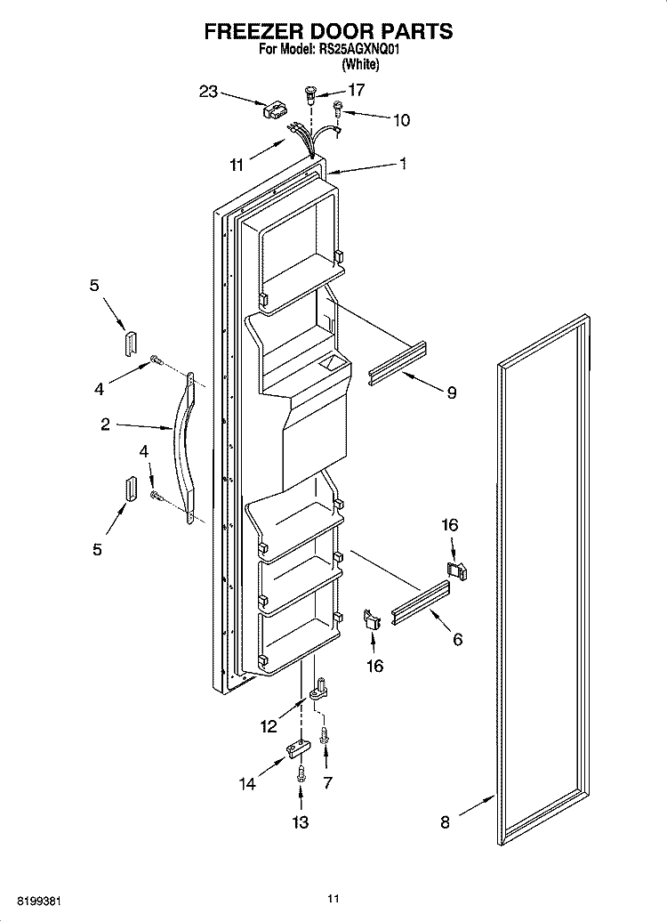 FREEZER DOOR PARTS Diagram and Parts List for RS25AGXNQ01  Roper Refrigerator