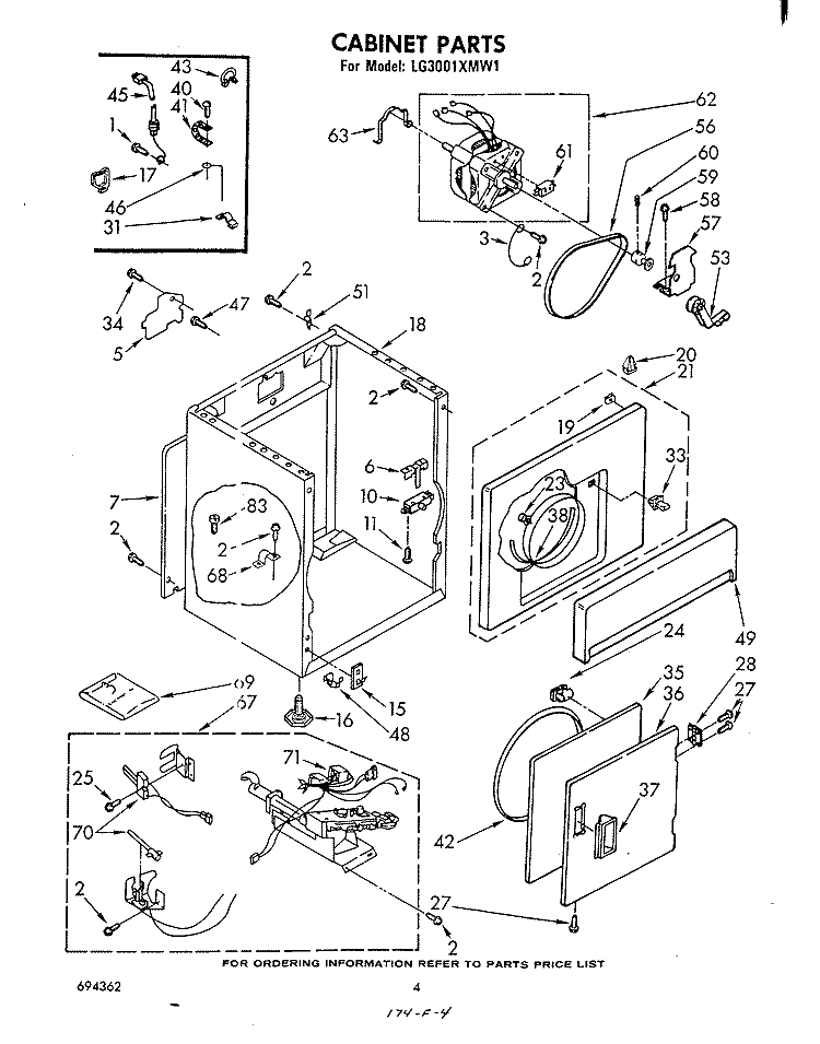 CABINET Diagram and Parts List for LG3001XMW1  Whirlpool Dryer