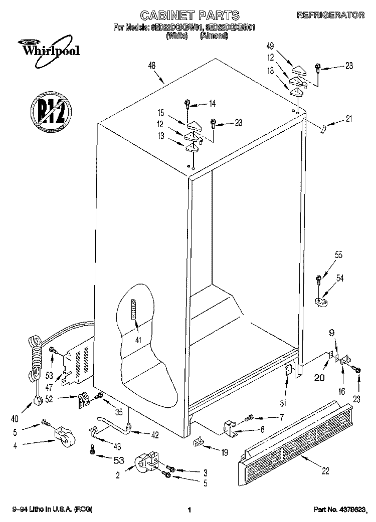CABINET Diagram and Parts List for 8ED22DQXBN01  Whirlpool Refrigerator
