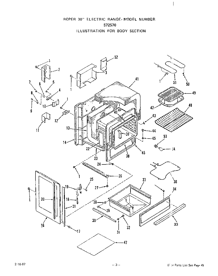 LIT/OPTIONAL 4`` BACKSPLASH Diagram and Parts List for S7257X0  Roper Range