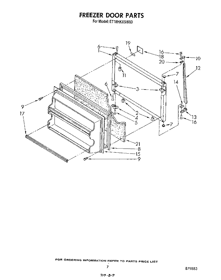 FREEZER DOOR Diagram and Parts List for ET18HKXSW03  Whirlpool Refrigerator