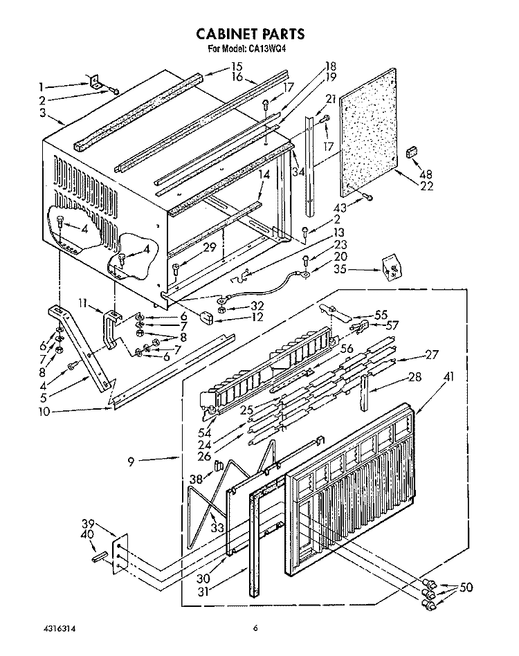 CABINET Diagram and Parts List for CA13WQ4  Whirlpool Air Conditioner