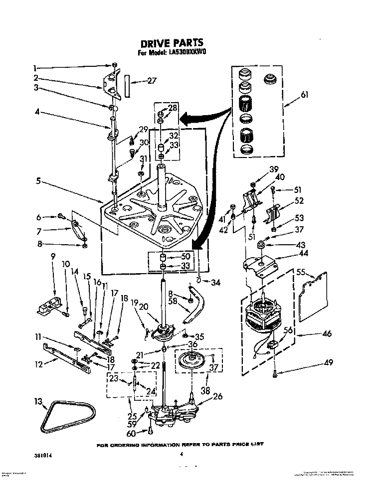 DRIVE Diagram and Parts List for LA5300XKW0  Whirlpool Washer