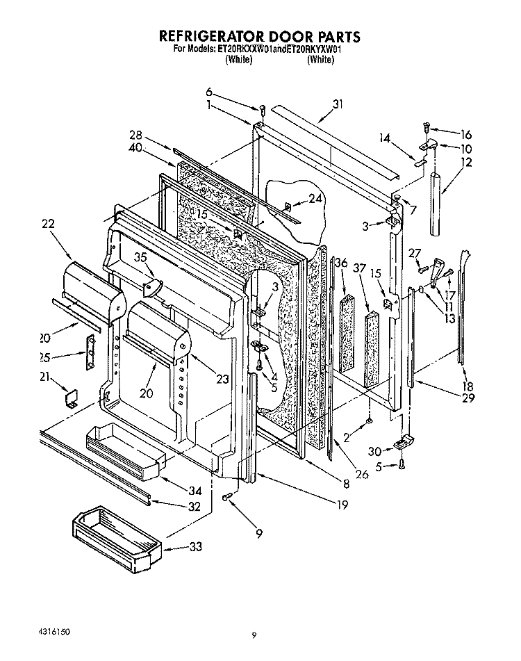 REFRIGERATOR DOOR Diagram and Parts List for ET20RKXXW01  Whirlpool Refrigerator
