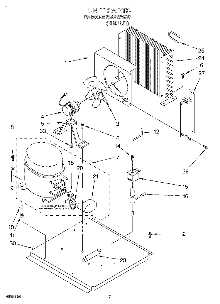 UNIT Diagram and Parts List for KUIS185GBT0  KitchenAid Ice Maker