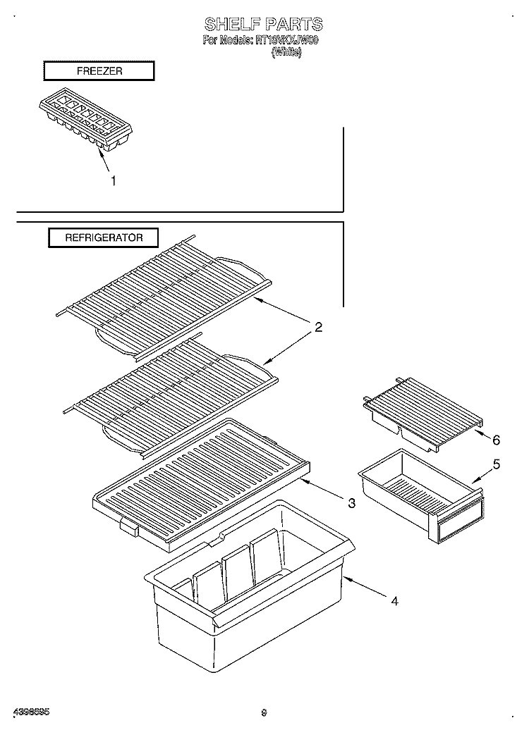 SHELF, OPTIONAL Diagram and Parts List for RT18VKXJW00  Roper Refrigerator