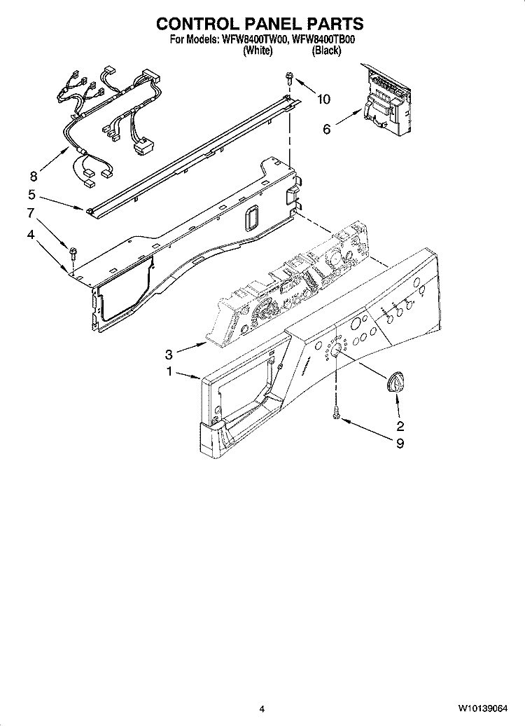 CONTROL PANEL PARTS Diagram and Parts List for WFW8400TB00  Whirlpool Washer