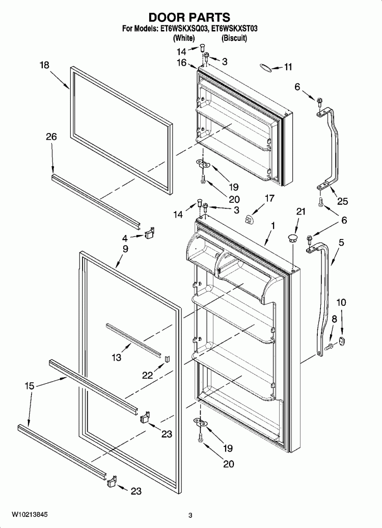 DOOR PARTS Diagram and Parts List for ET6WSKXST03  Whirlpool Refrigerator