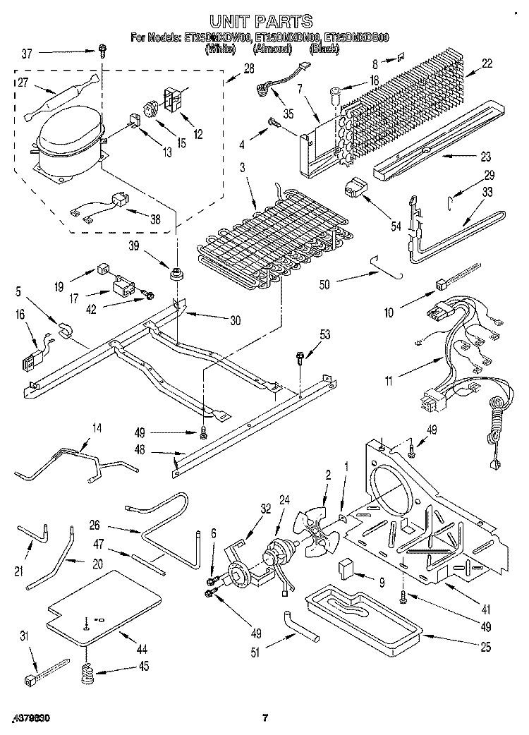 UNIT Diagram and Parts List for ET25DMXDN00  Whirlpool Refrigerator
