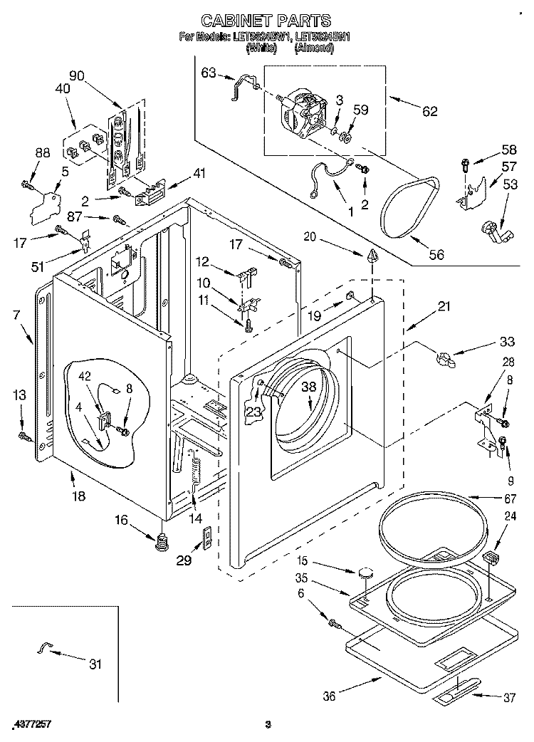 SECTION Diagram and Parts List for LET5624BN1  Whirlpool Dryer