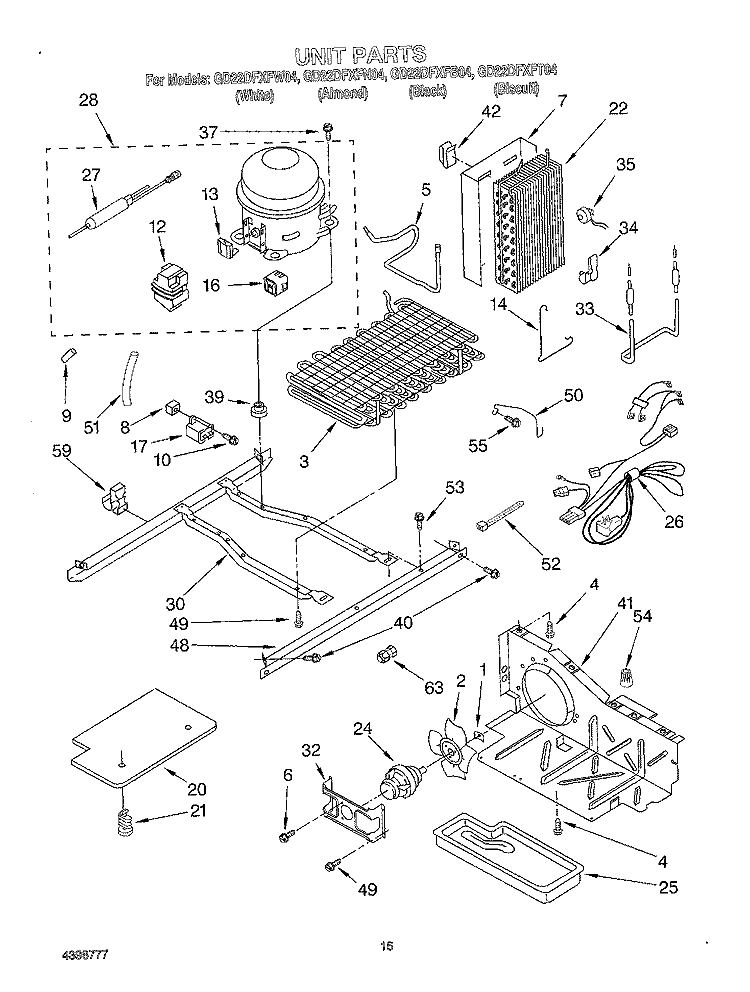 UNIT Diagram and Parts List for GD22DFXFB04  Whirlpool Refrigerator