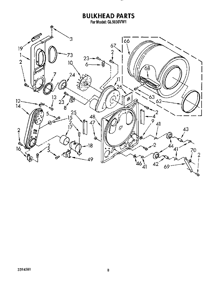 BULKHEAD Diagram and Parts List for GL5030VL1  Roper Dryer