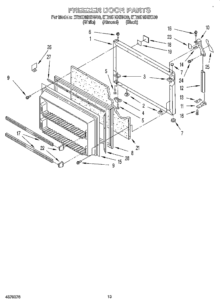 FREEZER DOOR Diagram and Parts List for ET20DMXBW00  Whirlpool Refrigerator