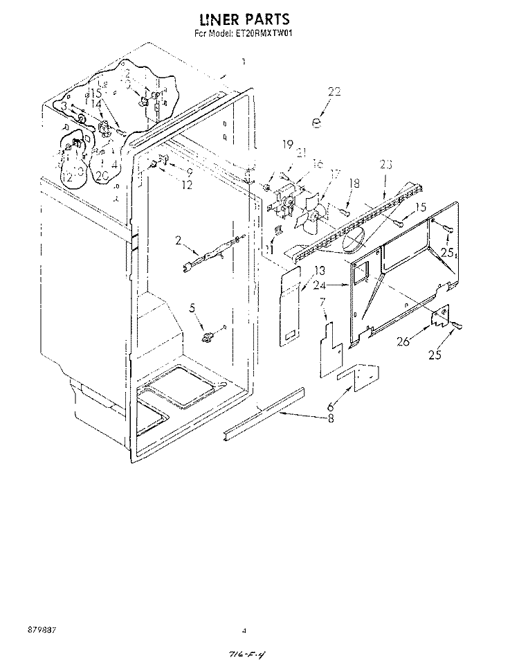 LINER Diagram and Parts List for ET20RMXTF01  Whirlpool Refrigerator