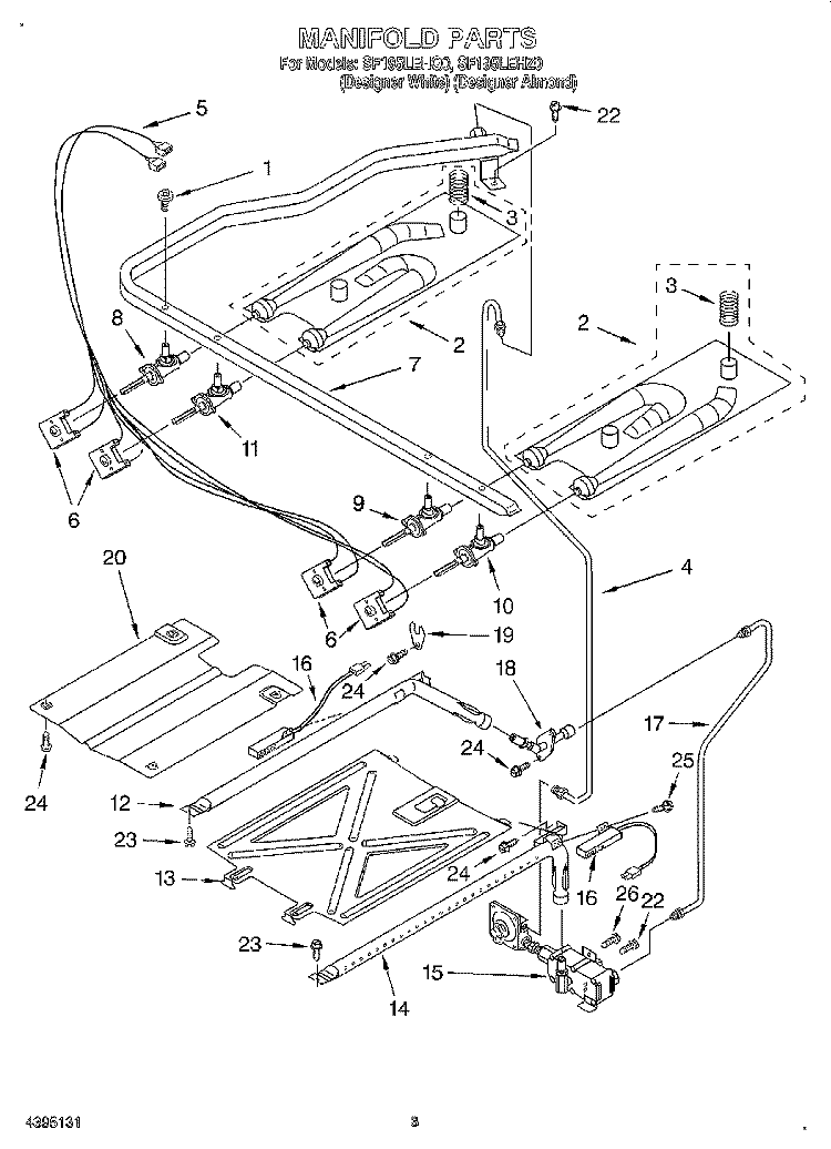 MANIFOLD Diagram and Parts List for SF195LEHZ0  Whirlpool Range