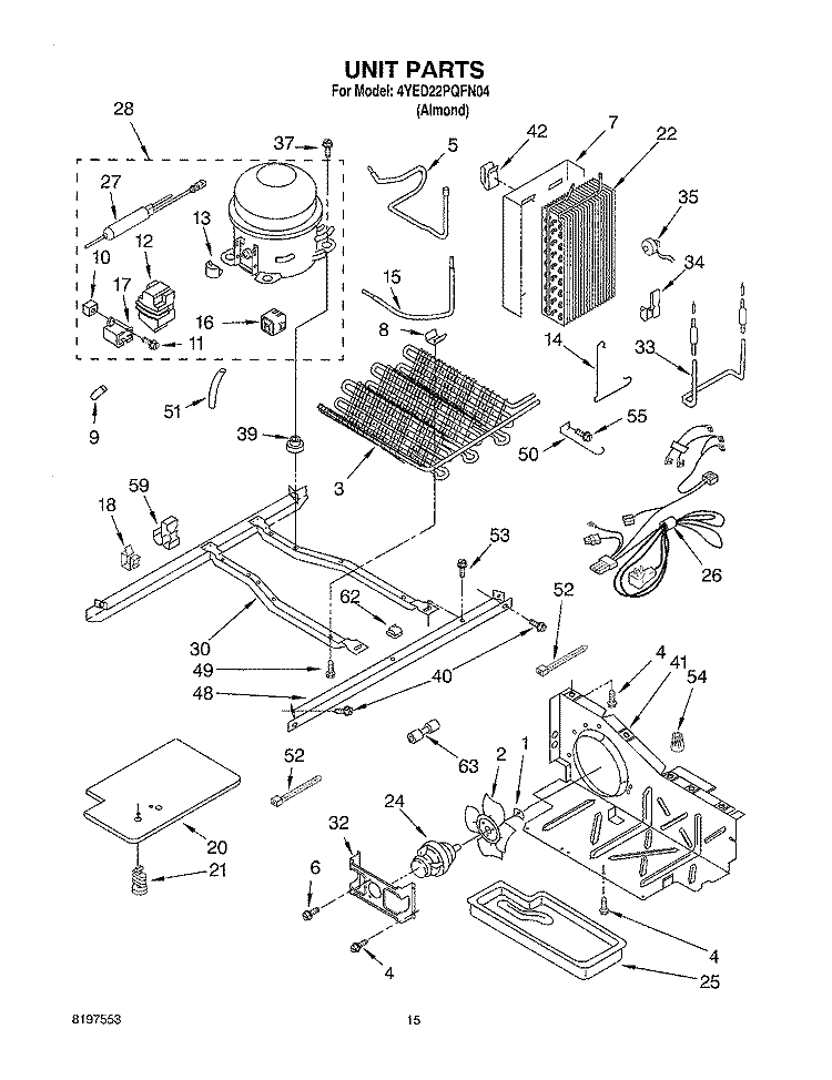 UNIT Diagram and Parts List for 4YED22PQFN04  Whirlpool Refrigerator