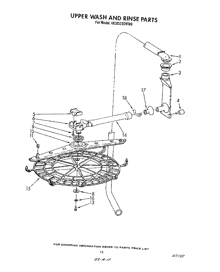 UPPER WASH AND RINSE Diagram and Parts List for 4KUDI220WW0  KitchenAid Dishwasher