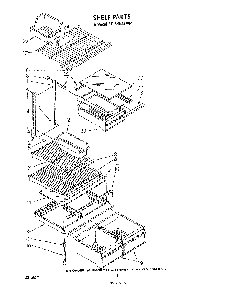 SHELF Diagram and Parts List for ET18HMXTM01  Whirlpool Refrigerator