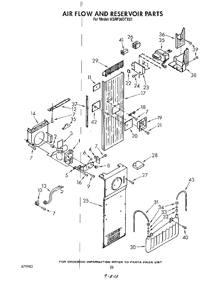 AIR FLOW AND RESERVOIR Diagram and Parts List for KSRF36DTX01  KitchenAid Refrigerator