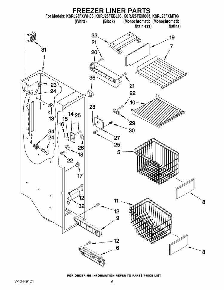 FREEZER LINER PARTS Diagram and Parts List for KSRJ25FXMS03  KitchenAid Refrigerator