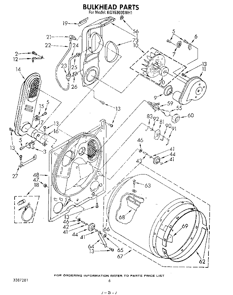 BULKHEAD Diagram and Parts List for KGYE800SWH1  KitchenAid Dryer