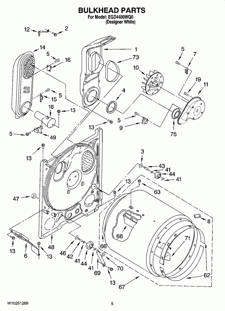 BULKHEAD PARTS Diagram and Parts List for EGD4400WQ0  Estate Dryer