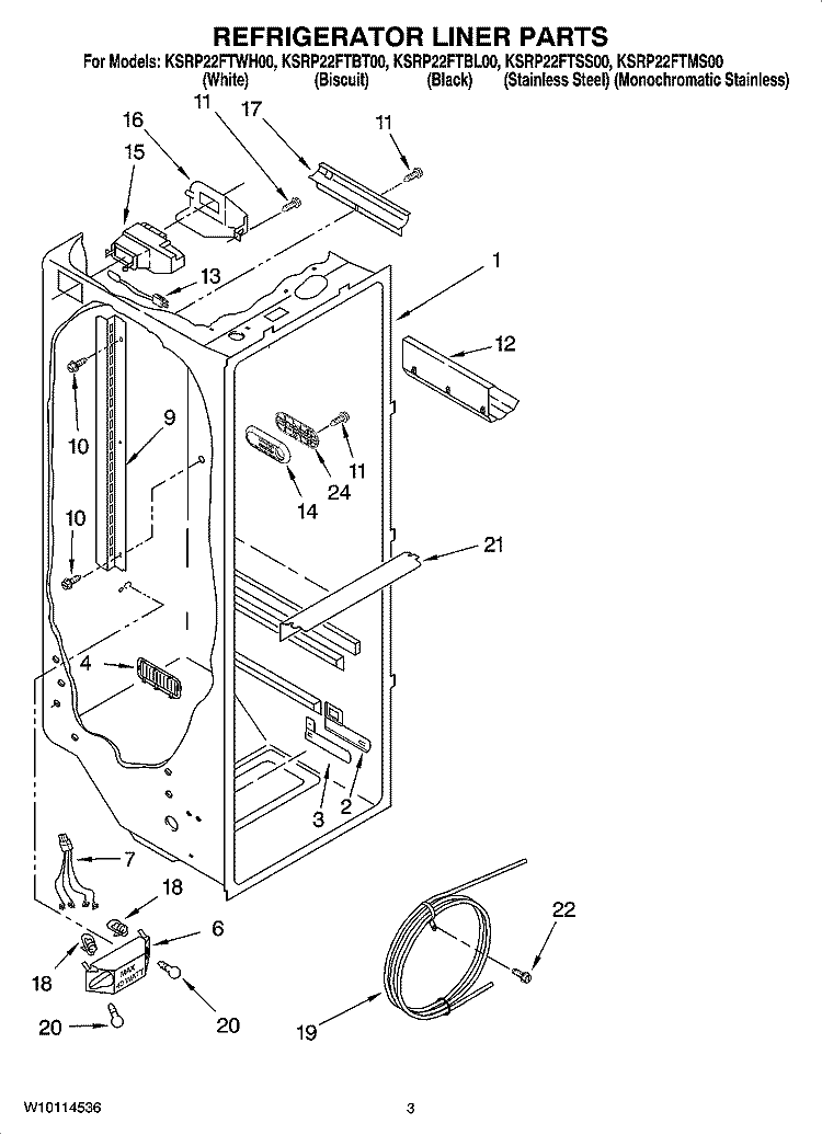 REFRIGERATOR LINER PARTS Diagram and Parts List for KSRP22FTMS00  KitchenAid Refrigerator