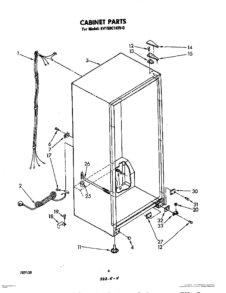CABINET Diagram and Parts List for EV150C1KW0  Whirlpool Freezer