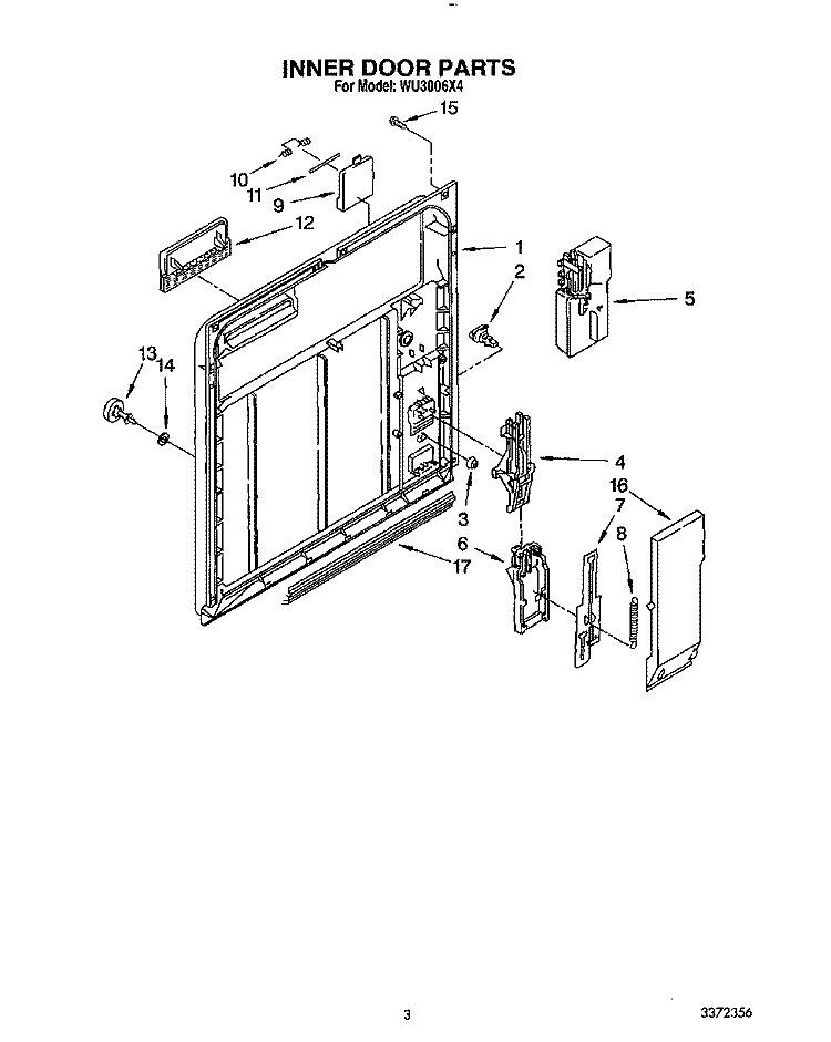 INNER DOOR Diagram and Parts List for WU3006X4  Roper Dishwasher