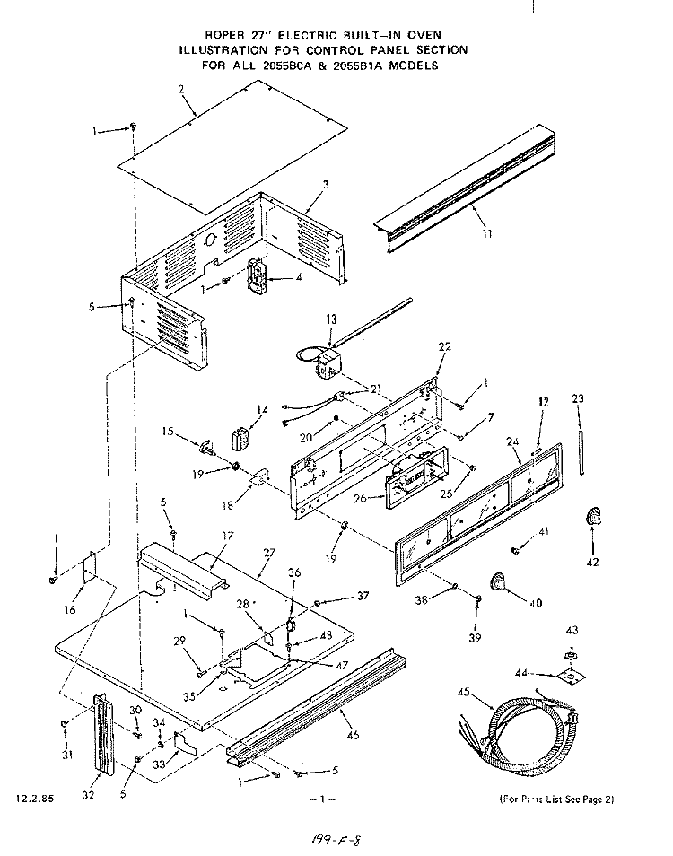 CONTROL PANEL Diagram and Parts List for 2055B1A  Roper Range